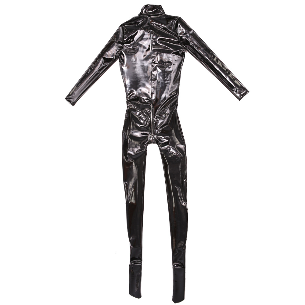 Sewing Latex - Bodysuit completo de PVC brilhante feminino,