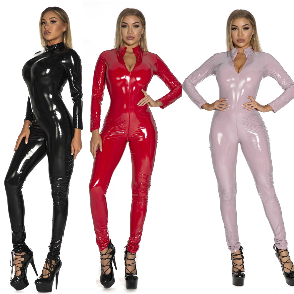 Sewing Latex - Mulheres sexy brilhante plutônio falso couro