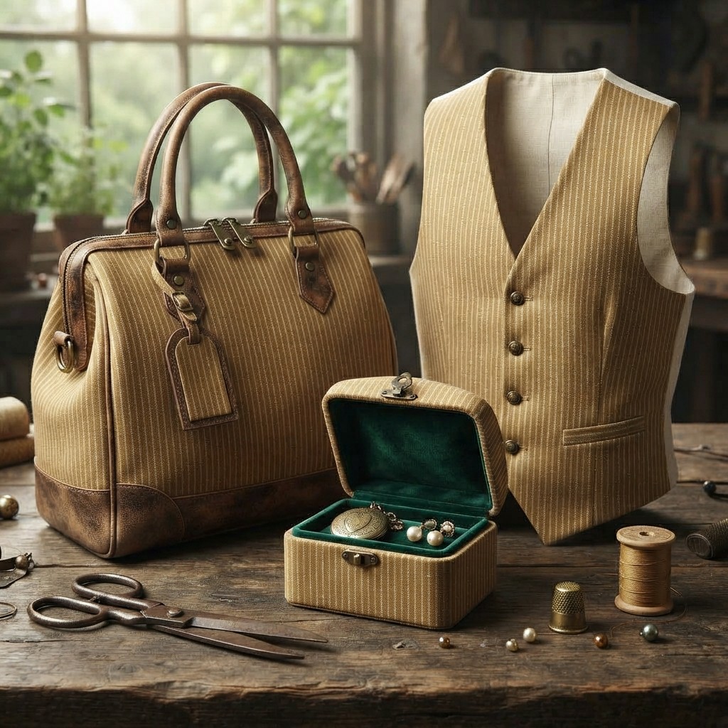Tecido de linho e algodão com  - Vintage Sewing Textile avaliação e preço
